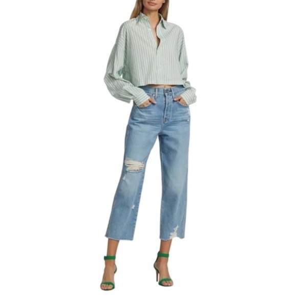 NEW Veronica Beard Blake Crop Classic Ripped High Waist Straight Leg Jeans sz 26 - Picture 5 of 8